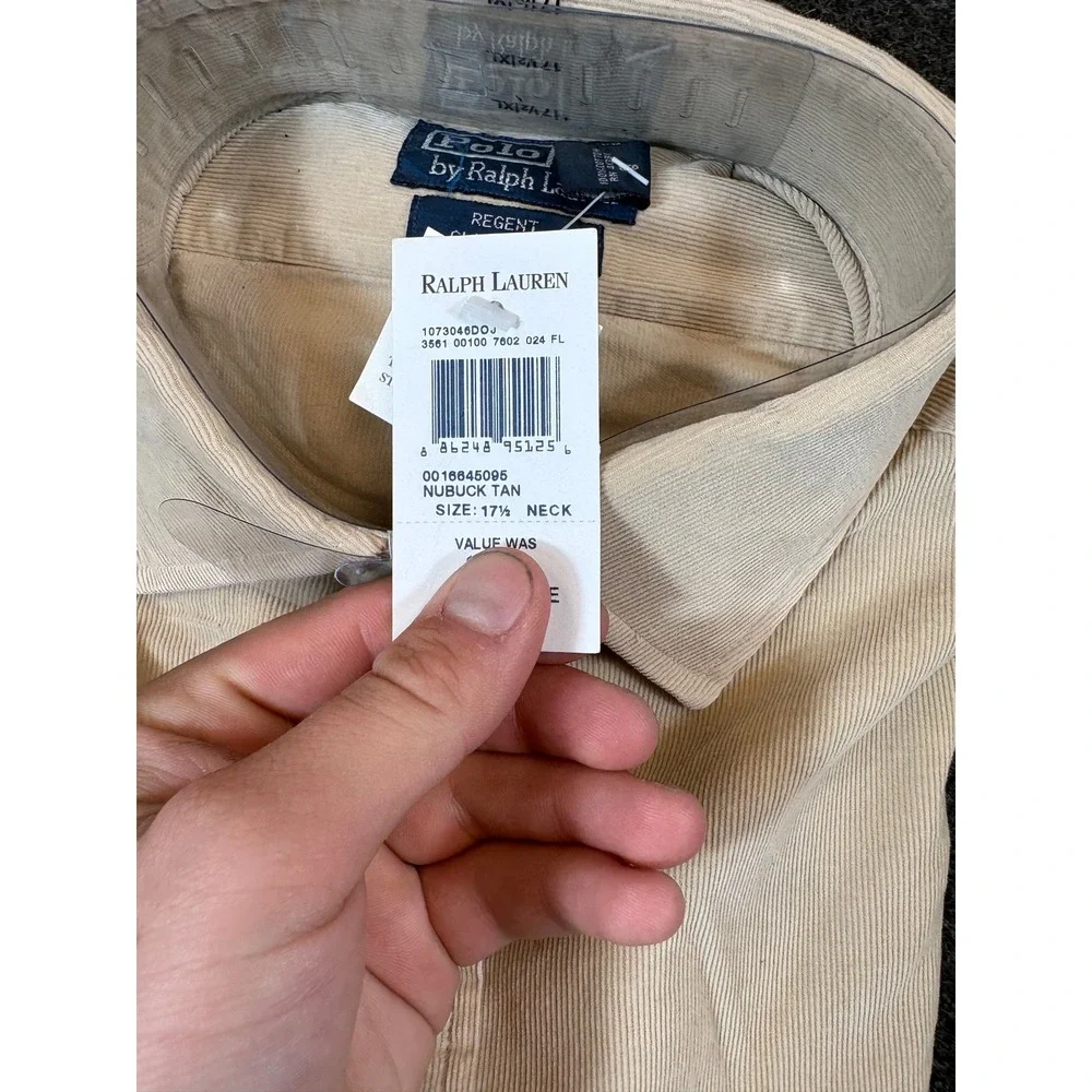 Polo Ralph Lauren Mens Regent Classic Fit Corduroy Shirt Nubuck Tan 17.5 XL NWT